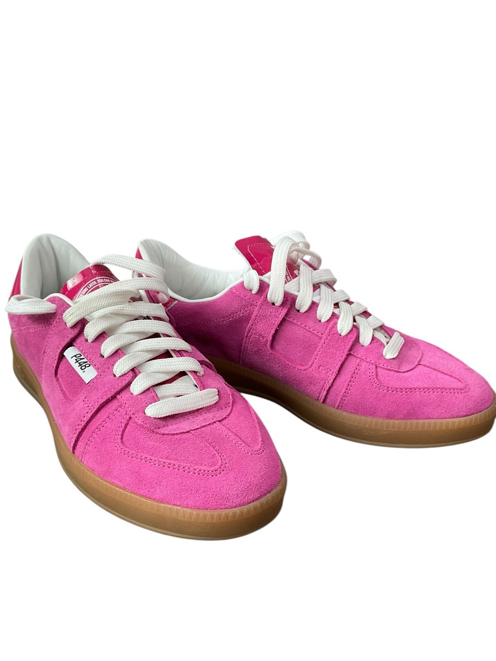 P448 Designer Pink Suede Women's Sneakers with White Laces Size 6 NEW NIB